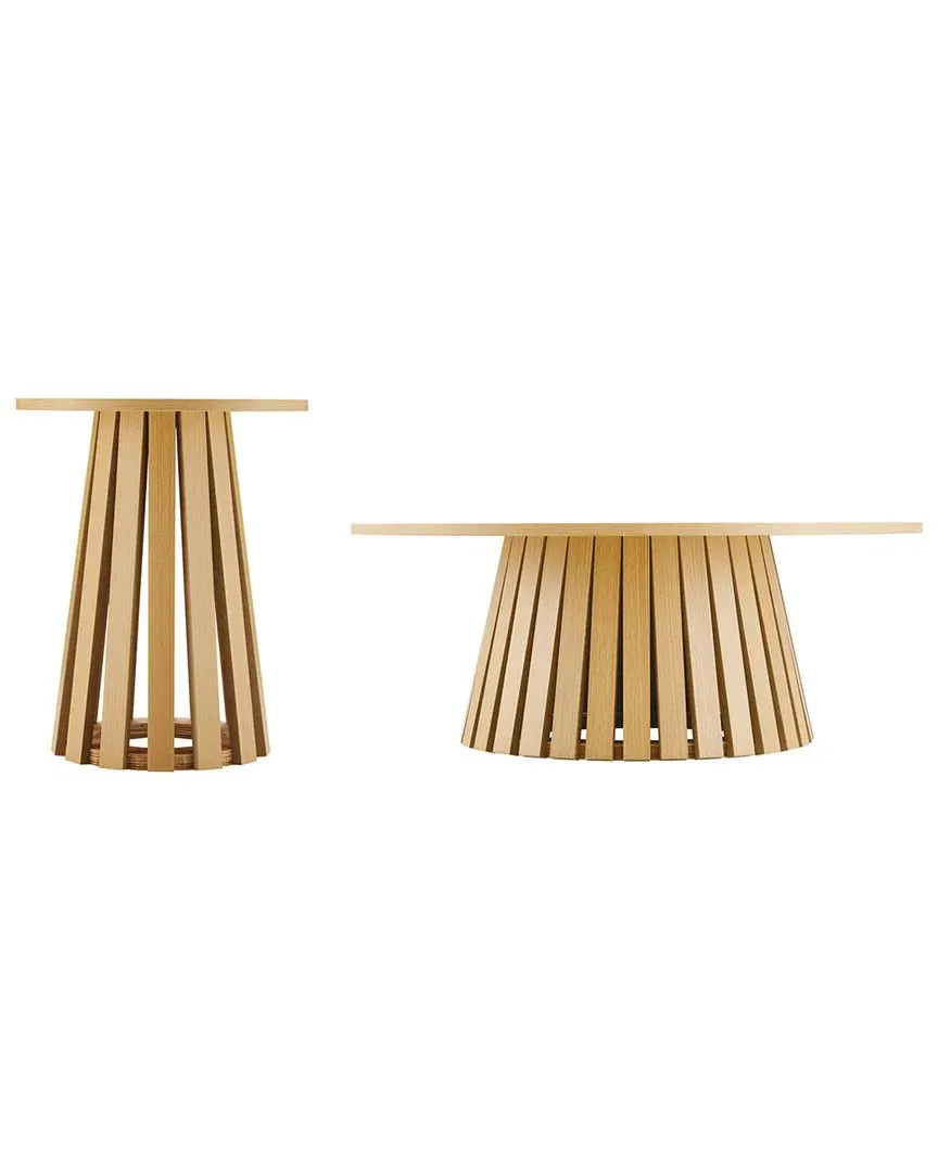 Layla 2pc Round Coffee & End Table Set - Natural Oak, MDF