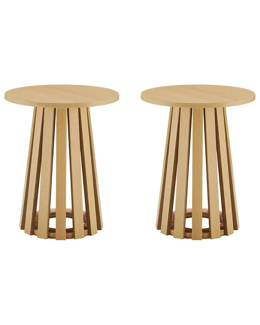 Layla Round End Table Set of 2 - Natural Oak, MDF
