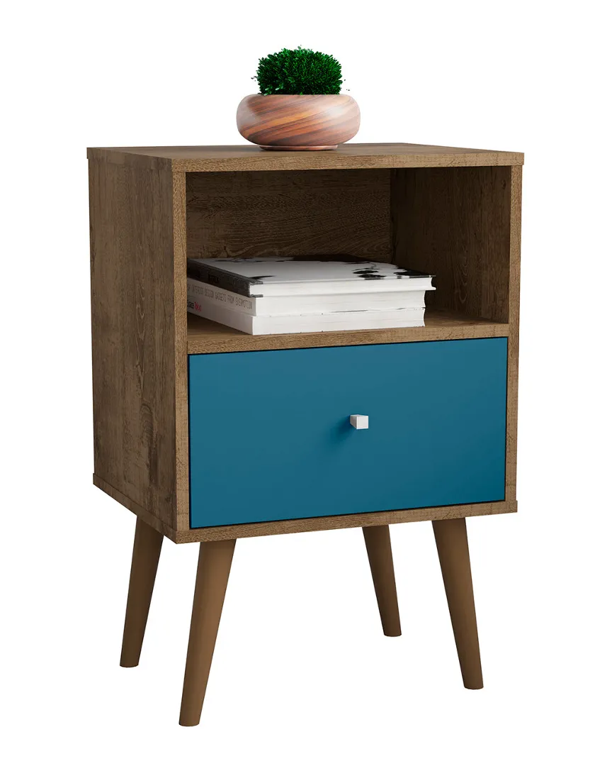 Liberty Nightstand with Drawer - Rustic Brown, Aqua Blue