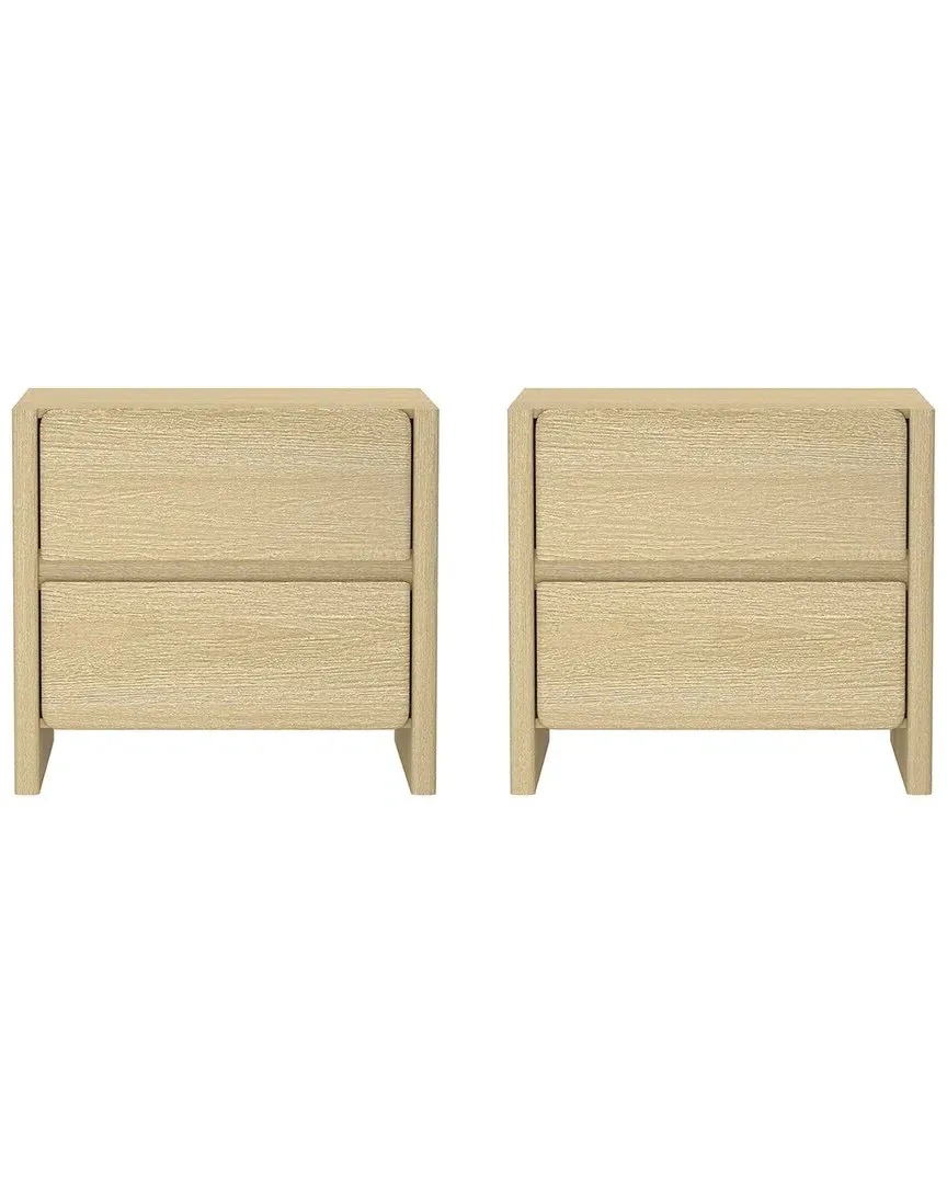 Linda Set of 2 Nightstands with 2 Drawers - Natural Oak, MDF