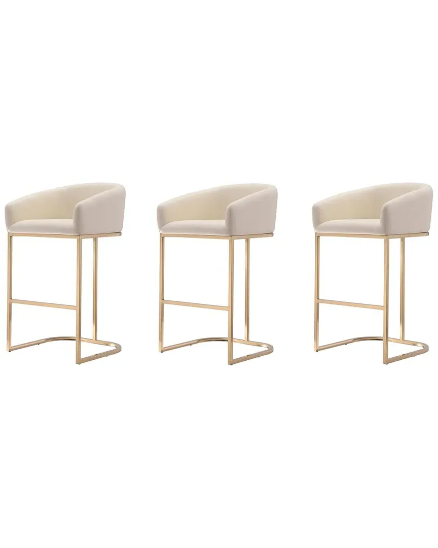 Louvre Bar Stools Set of 3 - Cream, Stainless Steel