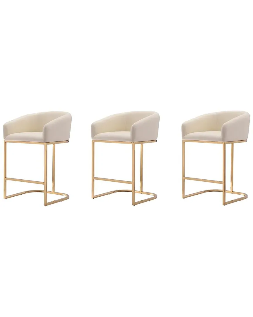 Louvre Counter Stools Set of 3 - Cream, Stainless Steel image
