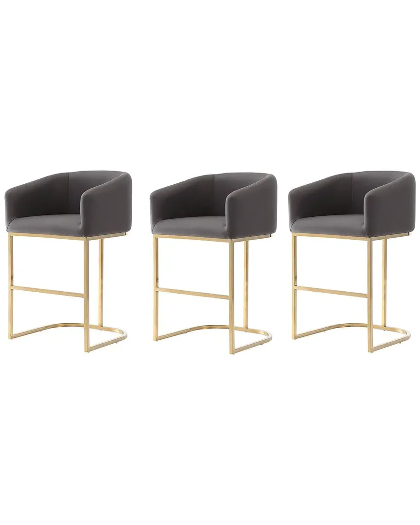Louvre Counter Stools Set of 3 - Grey, Stainless Steel