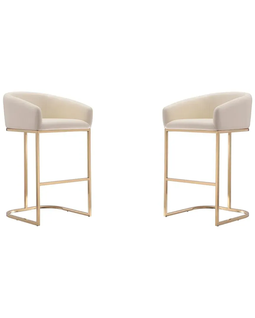Louvre Set of 2 Bar Stools - Cream, Stainless Steel