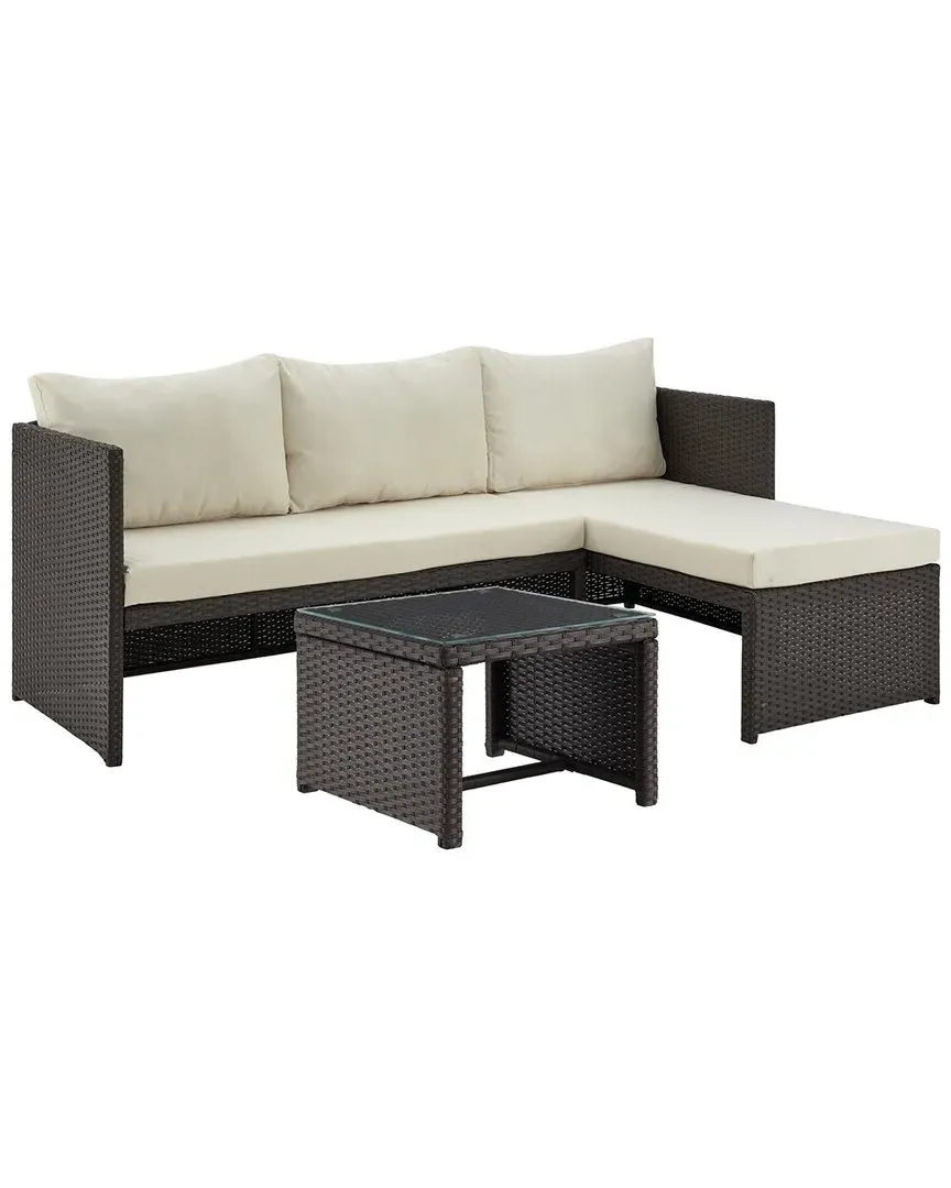 Manhattan Comfort Menton 2-Seater Patio Set with Coffee Table - Brown image