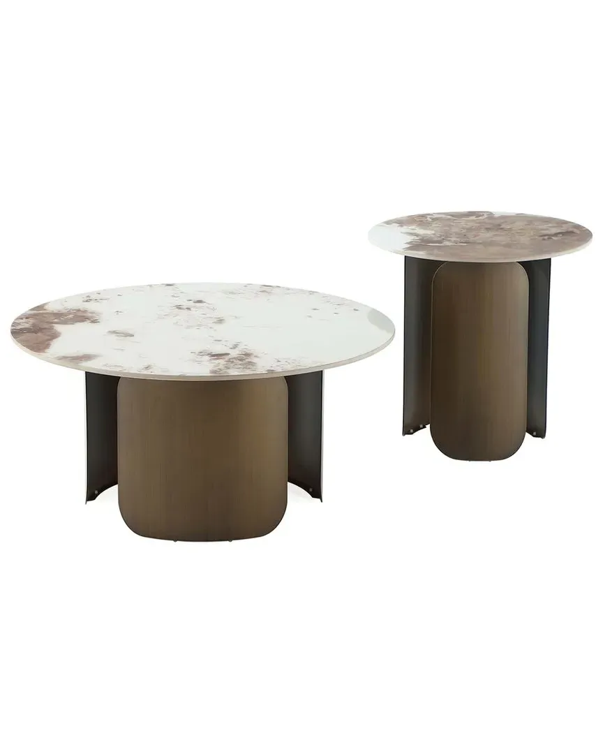 Monica 2pc Coffee Table & End Table Set - Gold, Stainless Steel