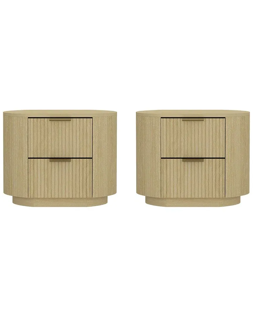Olivia Set of 2 Nightstands with 4 Drawers - Natural Oak, MDF