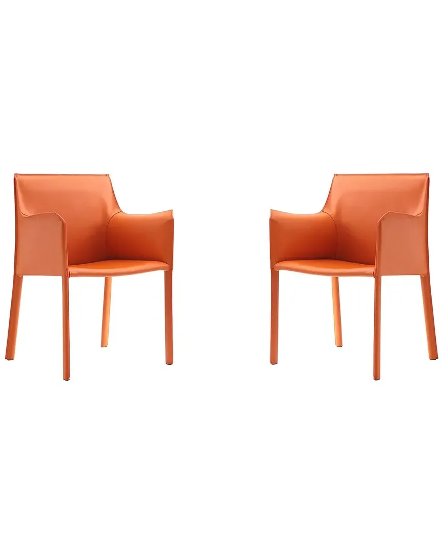 Paris Set of 2 Dining Armchairs - Coral, Saddle Leather