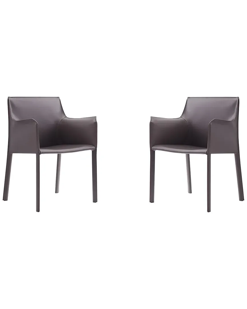 Paris Set of 2 Dining Armchairs - Grey, Saddle Leather