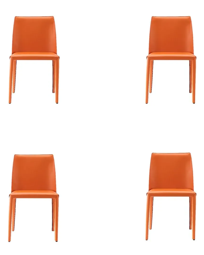 Paris Set of 4 Dining Chairs - Coral, Saddle Leather