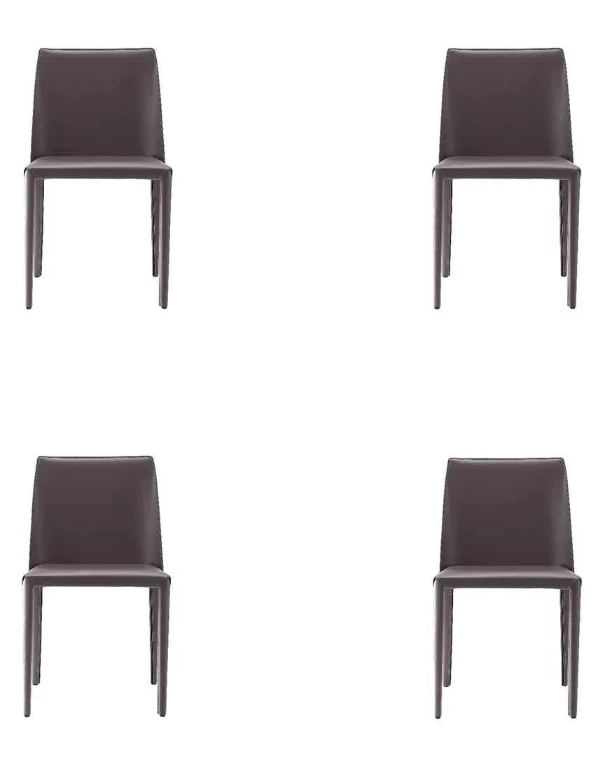Paris Set of 4 Dining Chairs - Grey, Saddle Leather