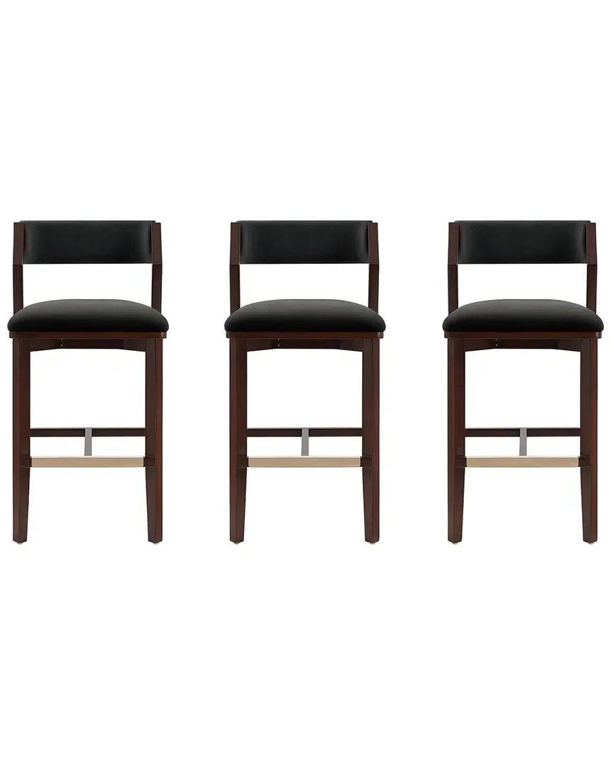 Patricia Set of 3 Barstools with Backrest - Black, Velvet image