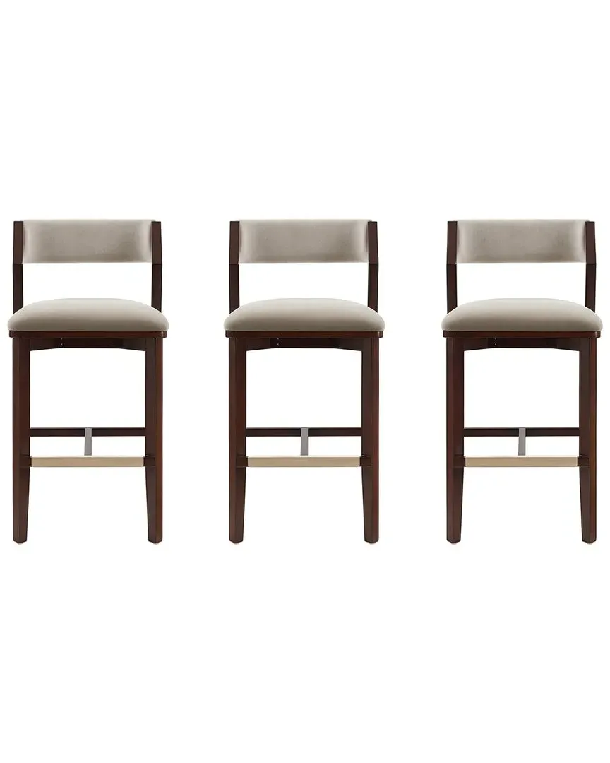 Patricia Set of 3 Barstools with Backrest - Linen, Velvet