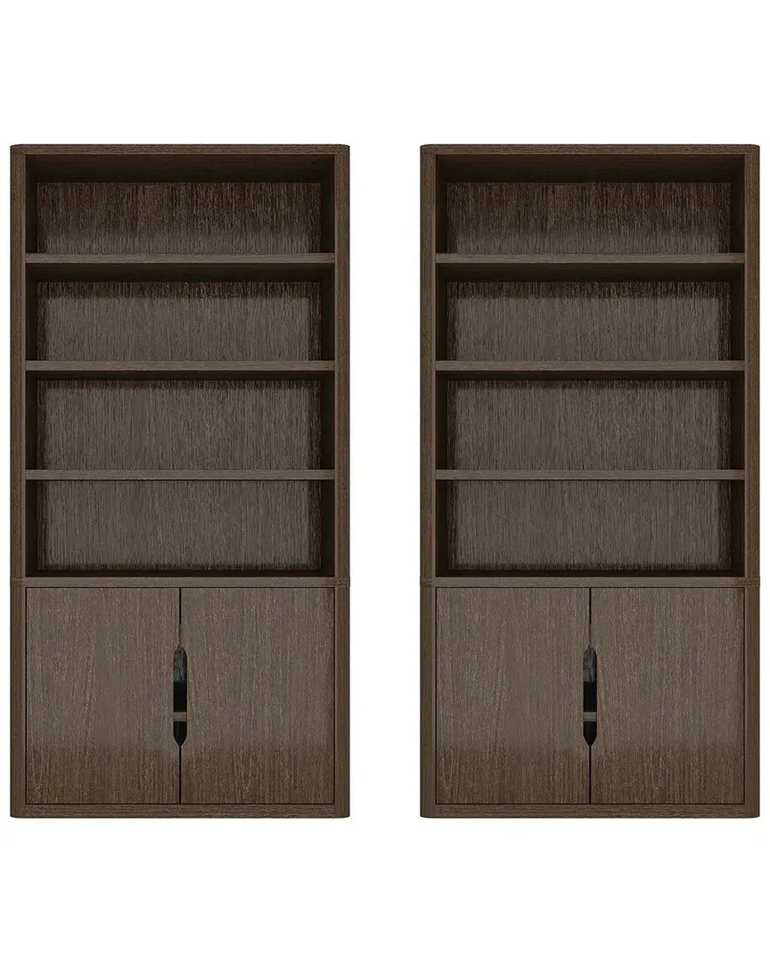 Rivington 4-Shelf Bookcase Cabinet with Storage - Walnut image