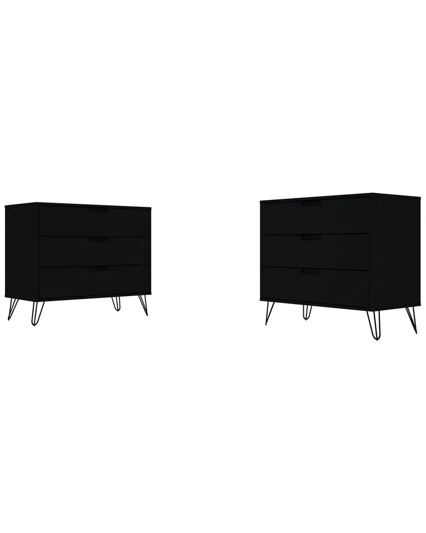 Rockefeller 6-Drawer Dresser Set of 2 - Black, MDF image