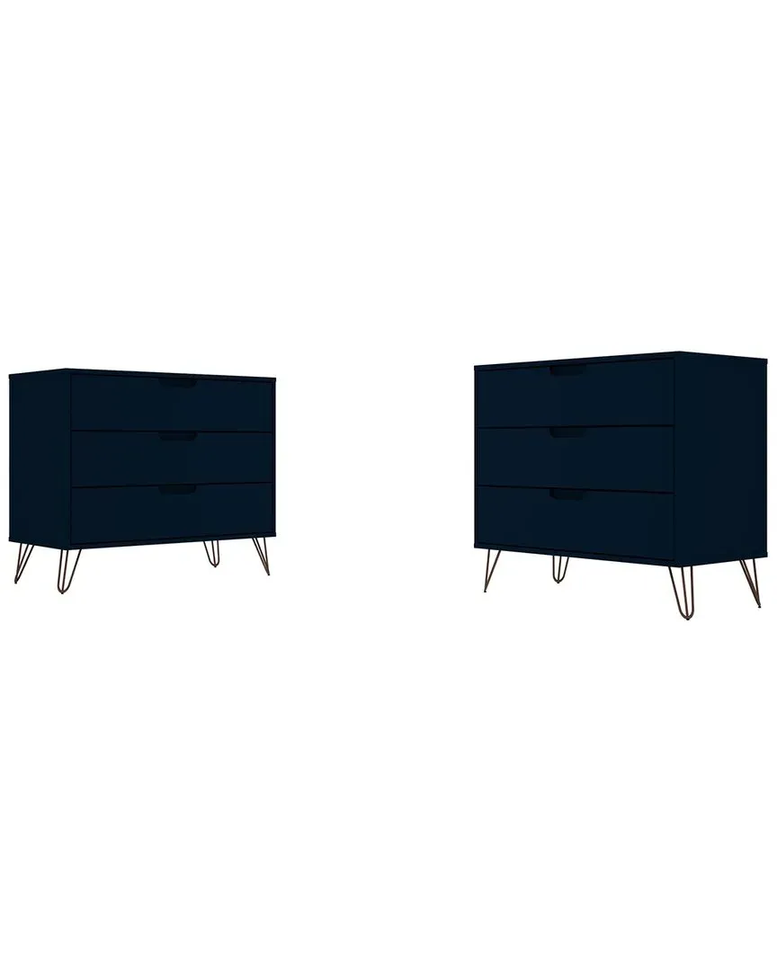 Rockefeller 6-Drawer Dresser Set of 2 - Midnight Blue, MDF