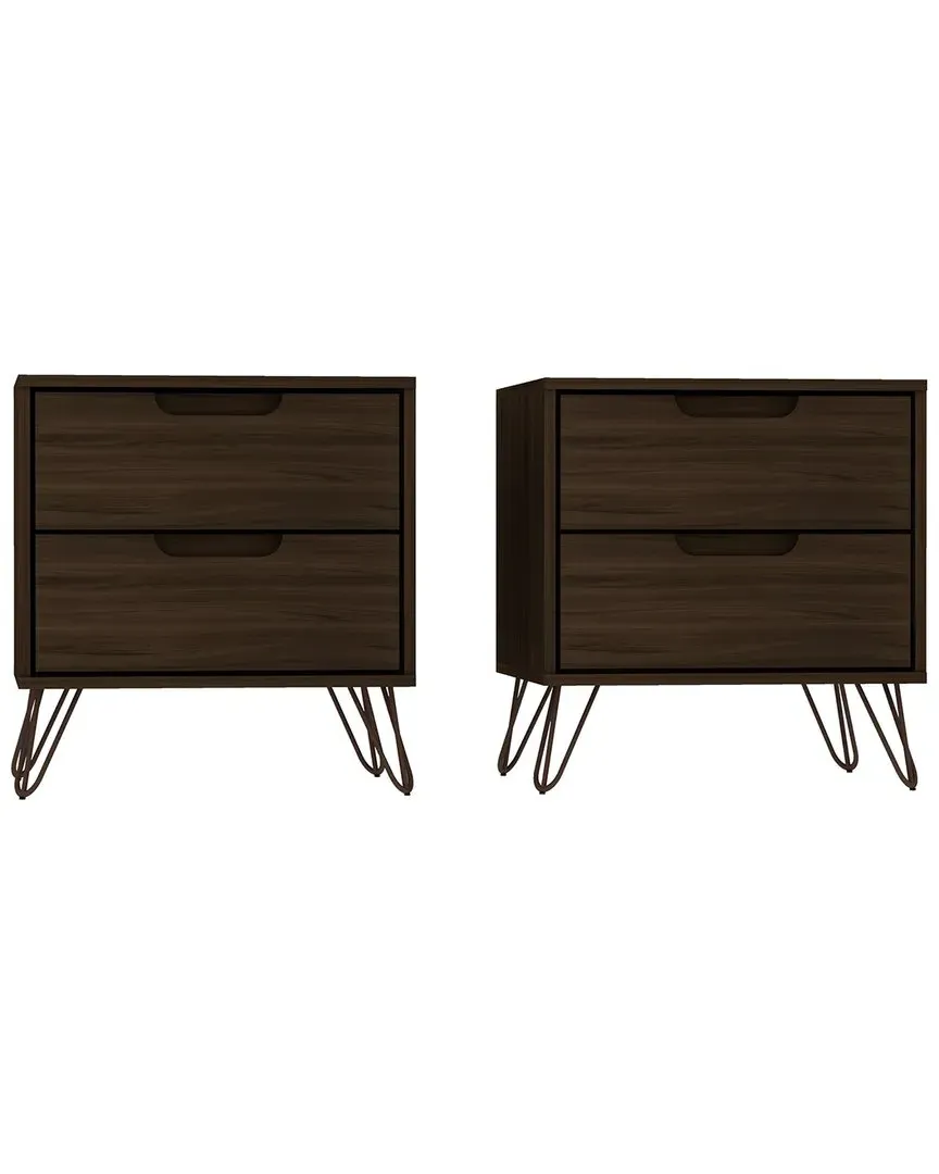 Rockefeller Nightstand Set of 2 with 4 Drawers - Brown, MDF