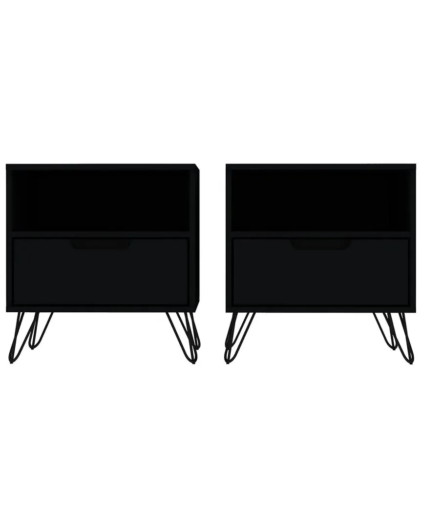 Rockefeller Nightstand Set of 2 with Storage - Black, MDF image