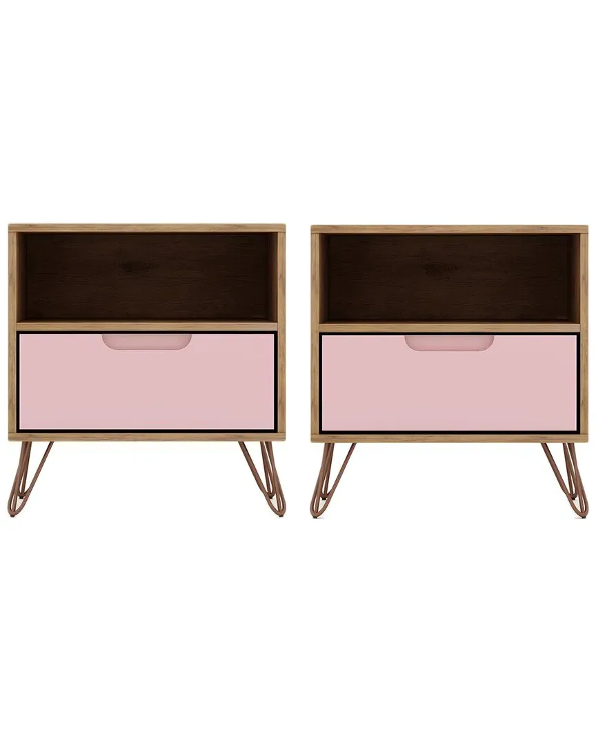 Rockefeller Nightstand Set of 2 with Storage - Natural, MDF