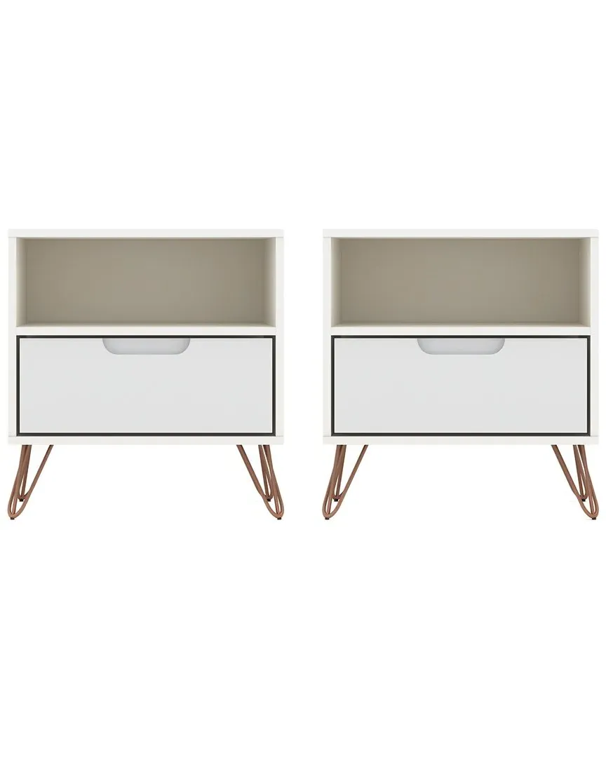 Rockefeller Set of 2 Nightstands - White, MDF