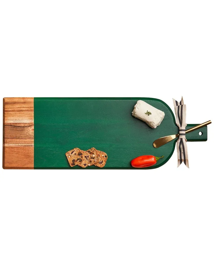 Long Acacia Bevel Board with Spreader - Green, Acacia Wood