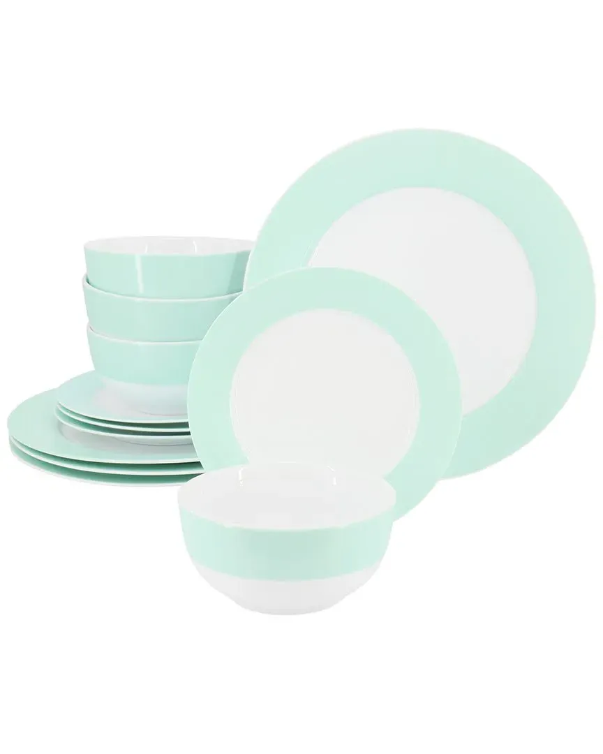 12pc Banded Fine Ceramic Dinnerware Set - Blue image