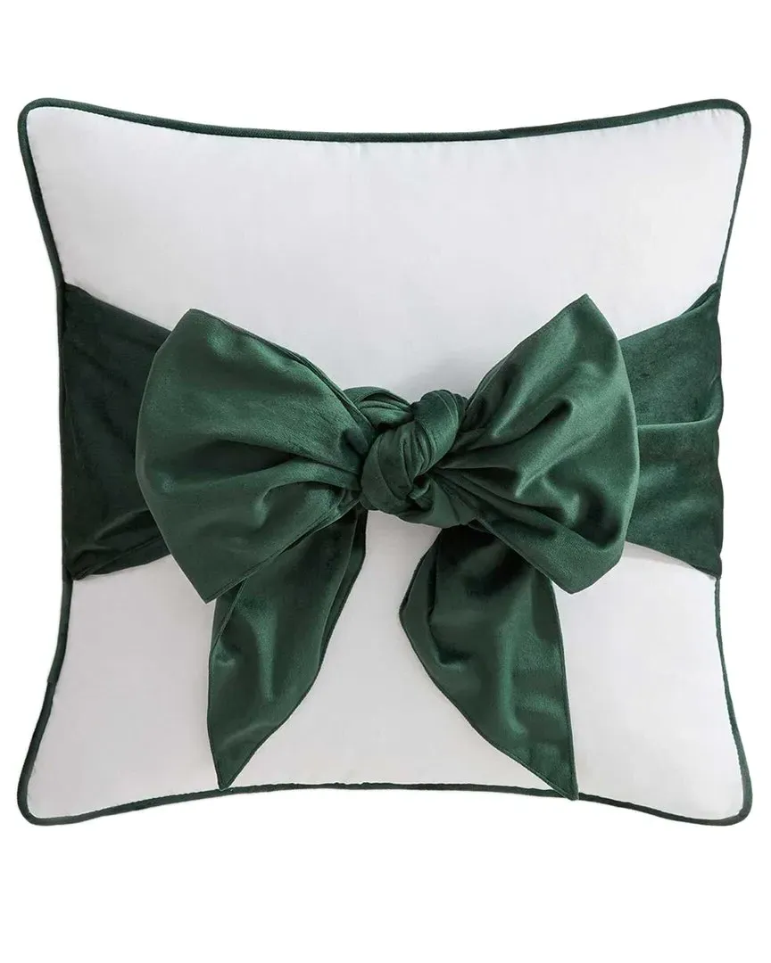 Bedford Bow Decorative Pillow - White/Green, Polyester image