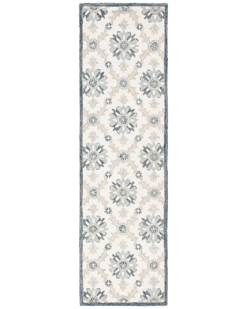 Floral Runner Rug - Ivory, Wool Cotton