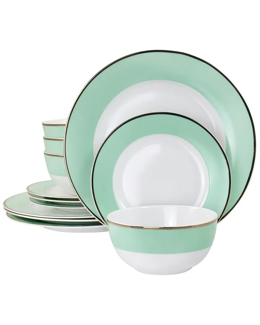 Gold Rimmed 12pc Dinnerware Set - Mint, Ceramic