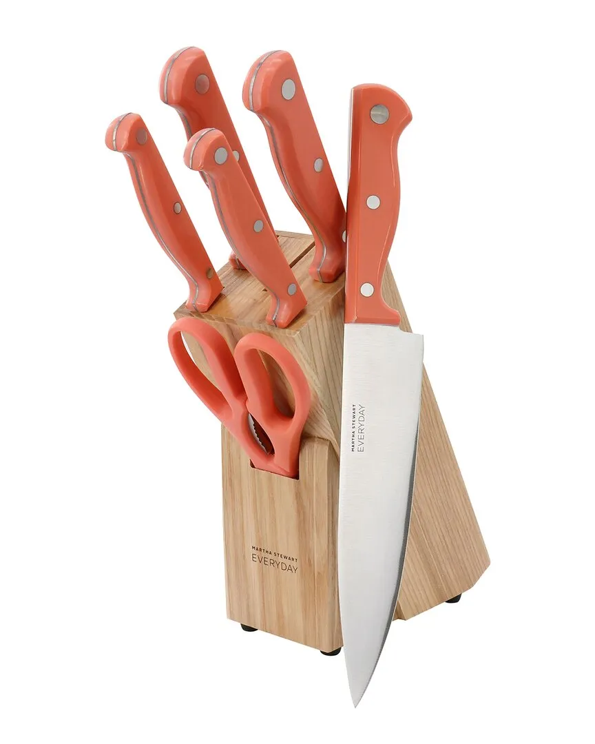 Keswick 7pc Cutlery Set with Wood Block - Coral, Stainless Steel image