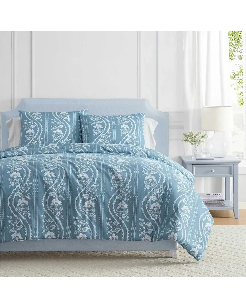 Sophia Stripe Cotton Sateen Duvet Set - Blue image