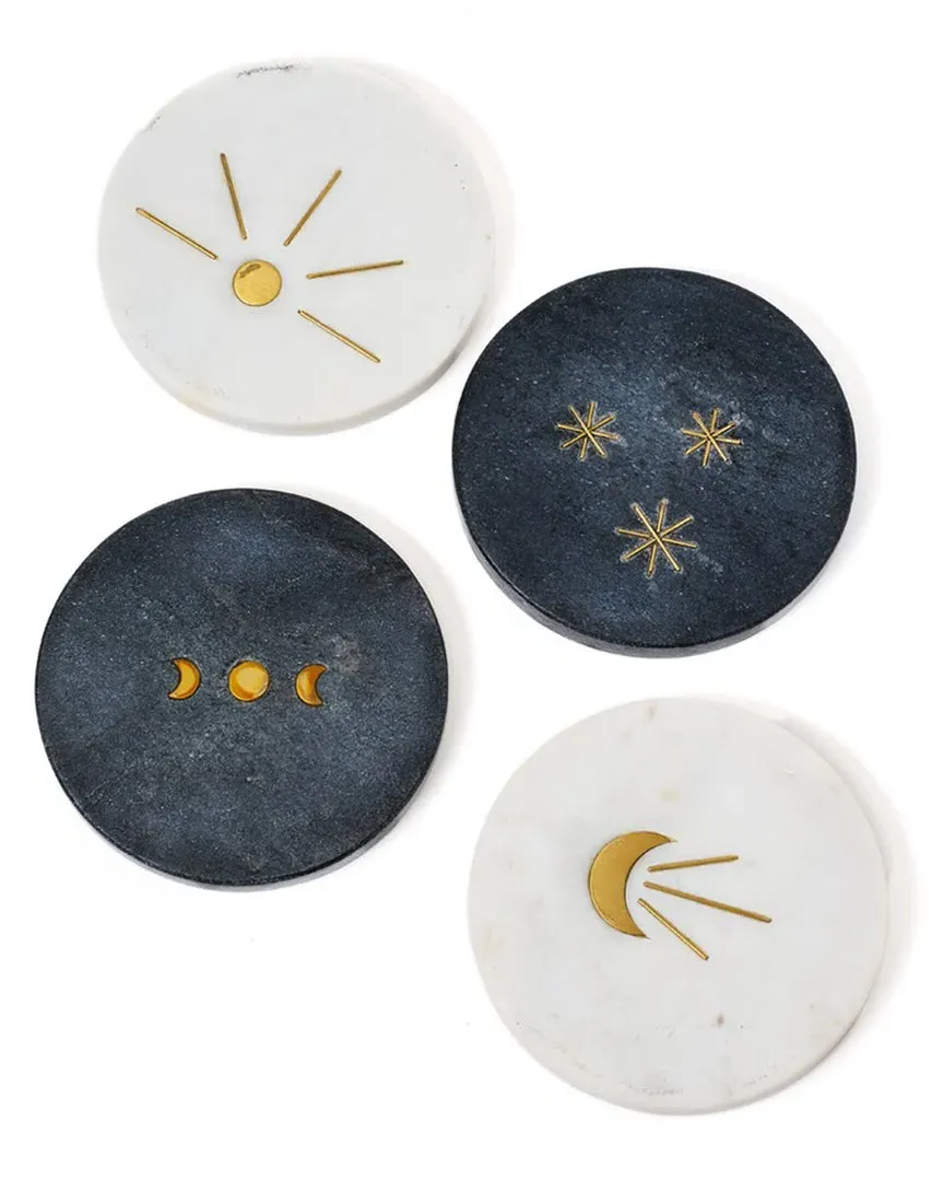 Indukala Moon Phase Marble Coasters - Black image