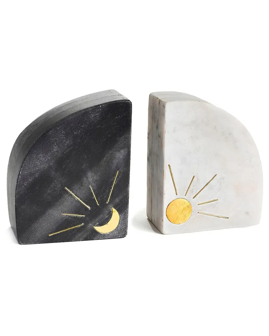 Indukala Sun & Moon Marble Bookends - Black