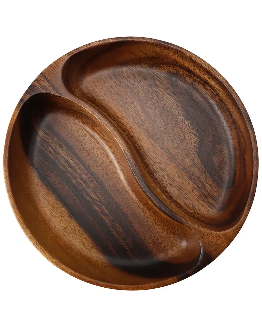 10in Acacia Wood Divided Serving Bowl - Dark Brown image
