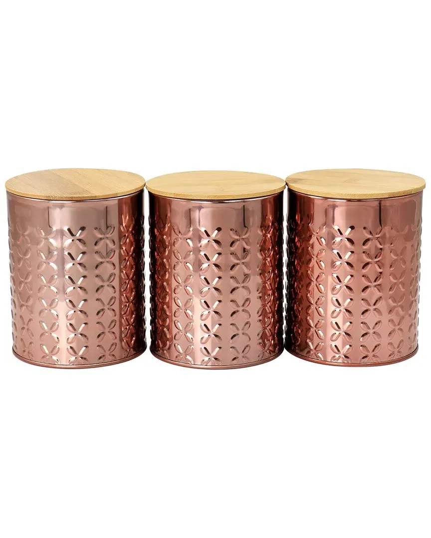 3-Piece Kitchen Canister Set with Bamboo Lids - Rose Gold image