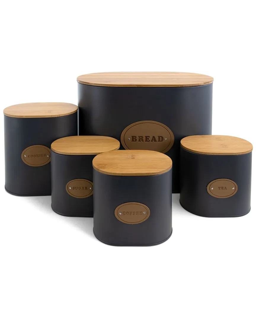 5-Piece Canister Set with Bamboo Lids - Grey