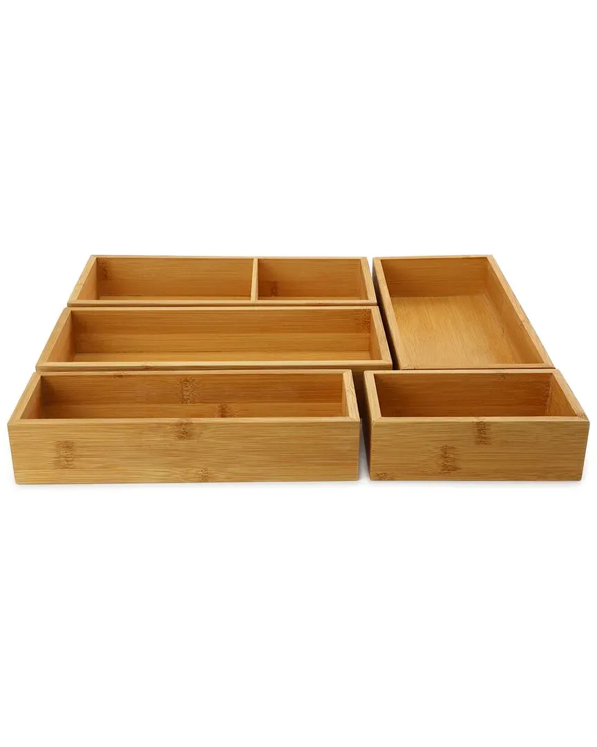 5-Piece Storage Trays Set - Light Brown, Bamboo image