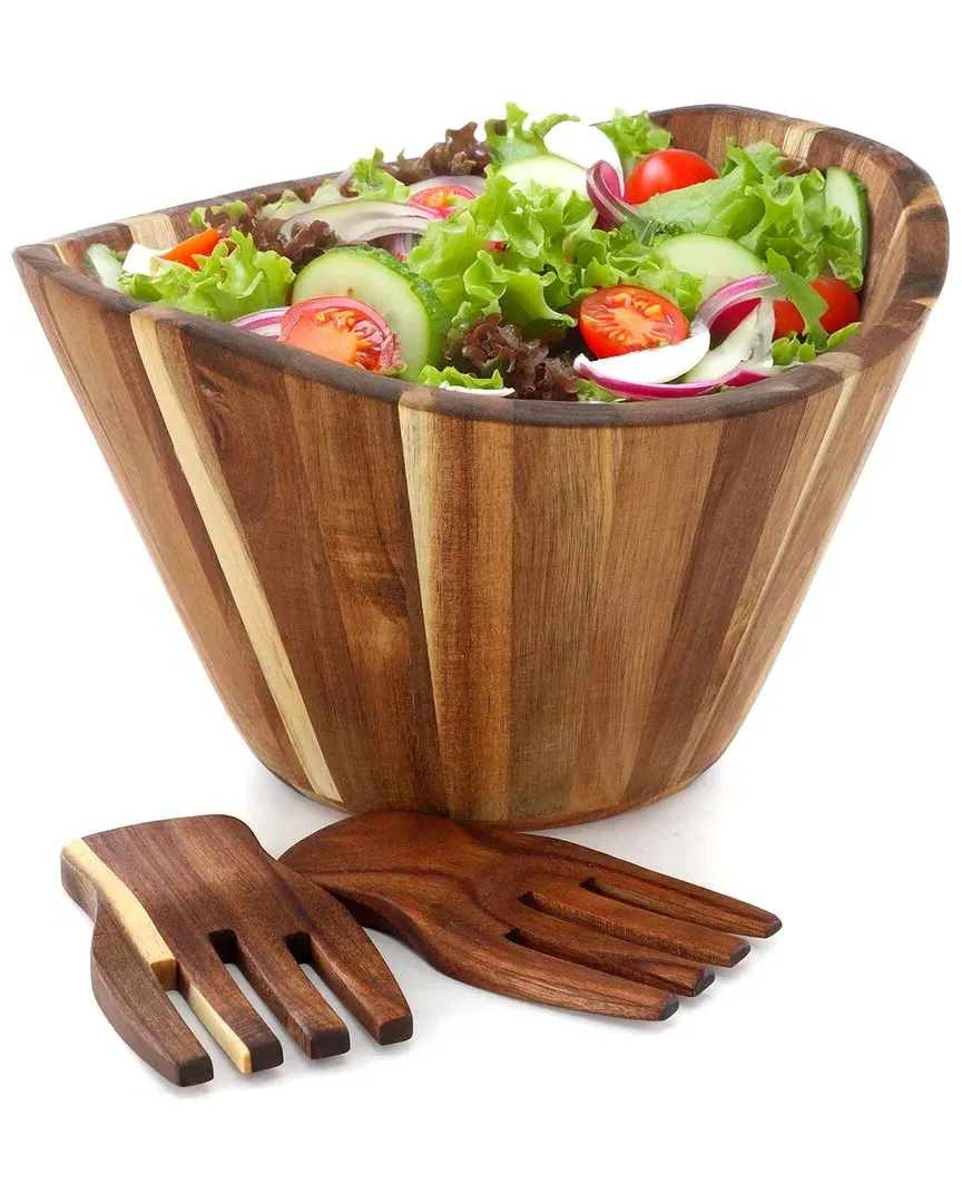 Acacia Wood Salad Bowl with Serving Utensils image