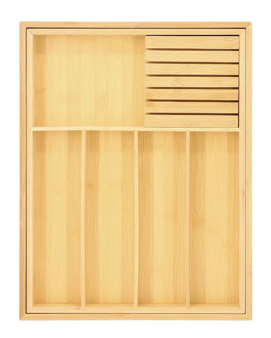 Adjustable Drawer Storage Tray with Knife Block - Bamboo image