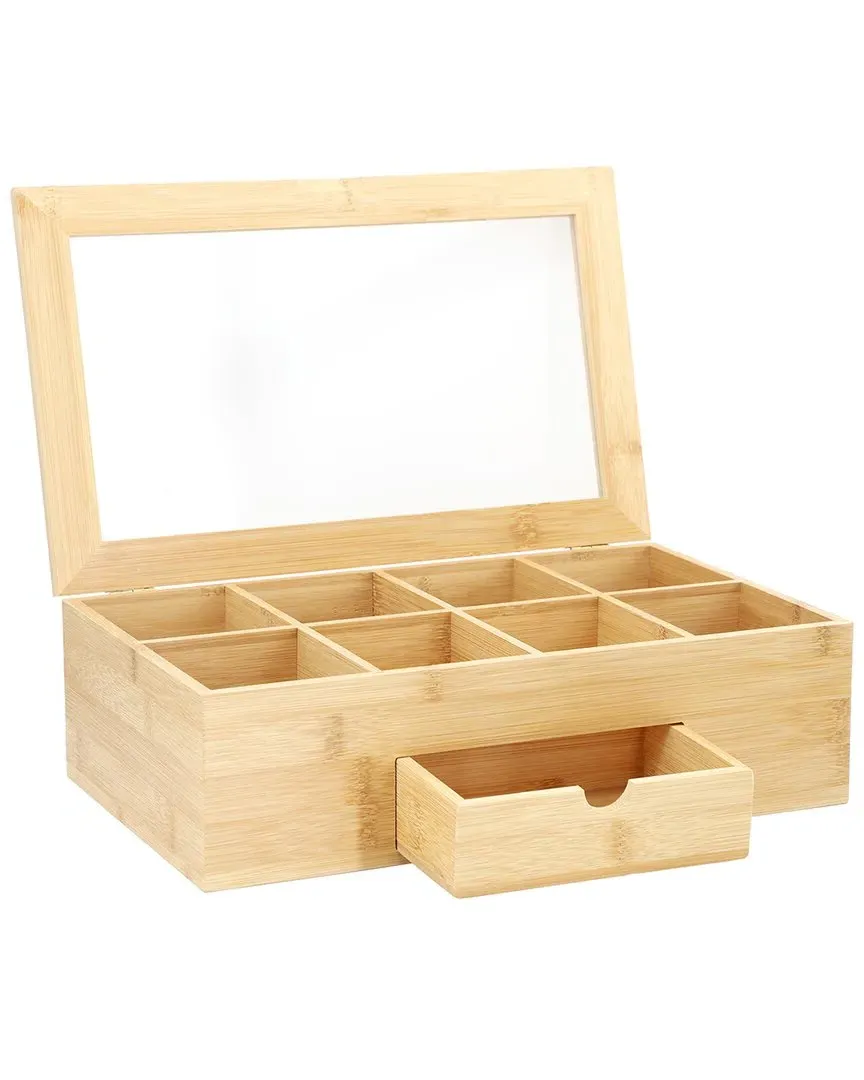Bamboo Tea Box Organizer with Acrylic Window - Light Brown