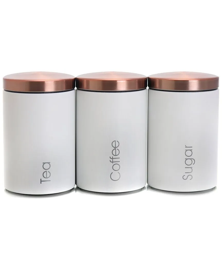 Essential 3-Piece Canister Set with Copper Lids - White, Metal