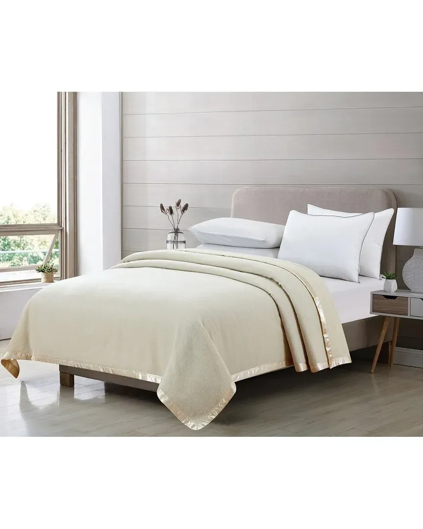 100% Merino Wool Blanket with Satin Border - Ivory image