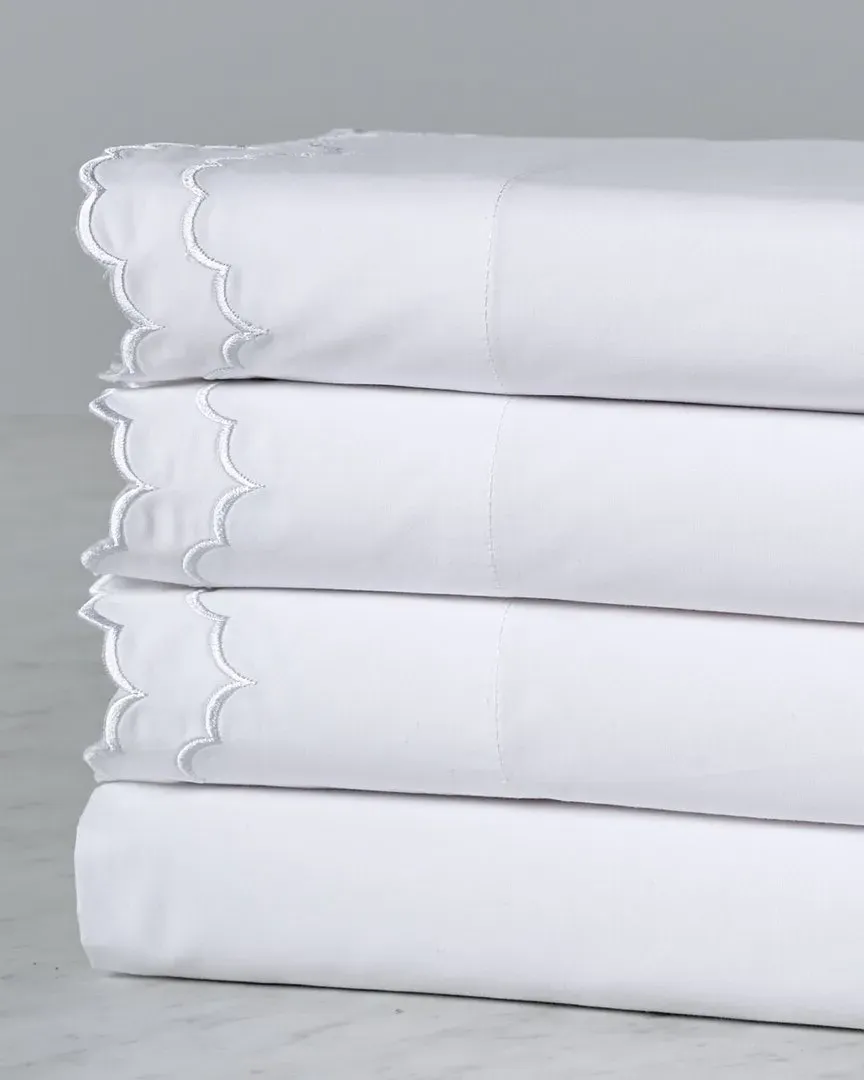 300 Thread Count Double Scalloped Embroidered Sheet Set - White