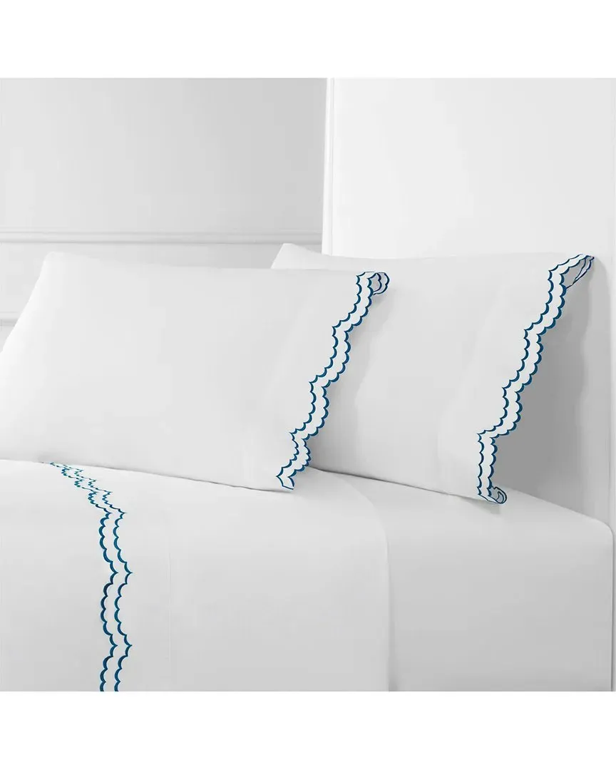 300 Thread Count Percale Cotton Double Scalloped Sheet Set - Navy