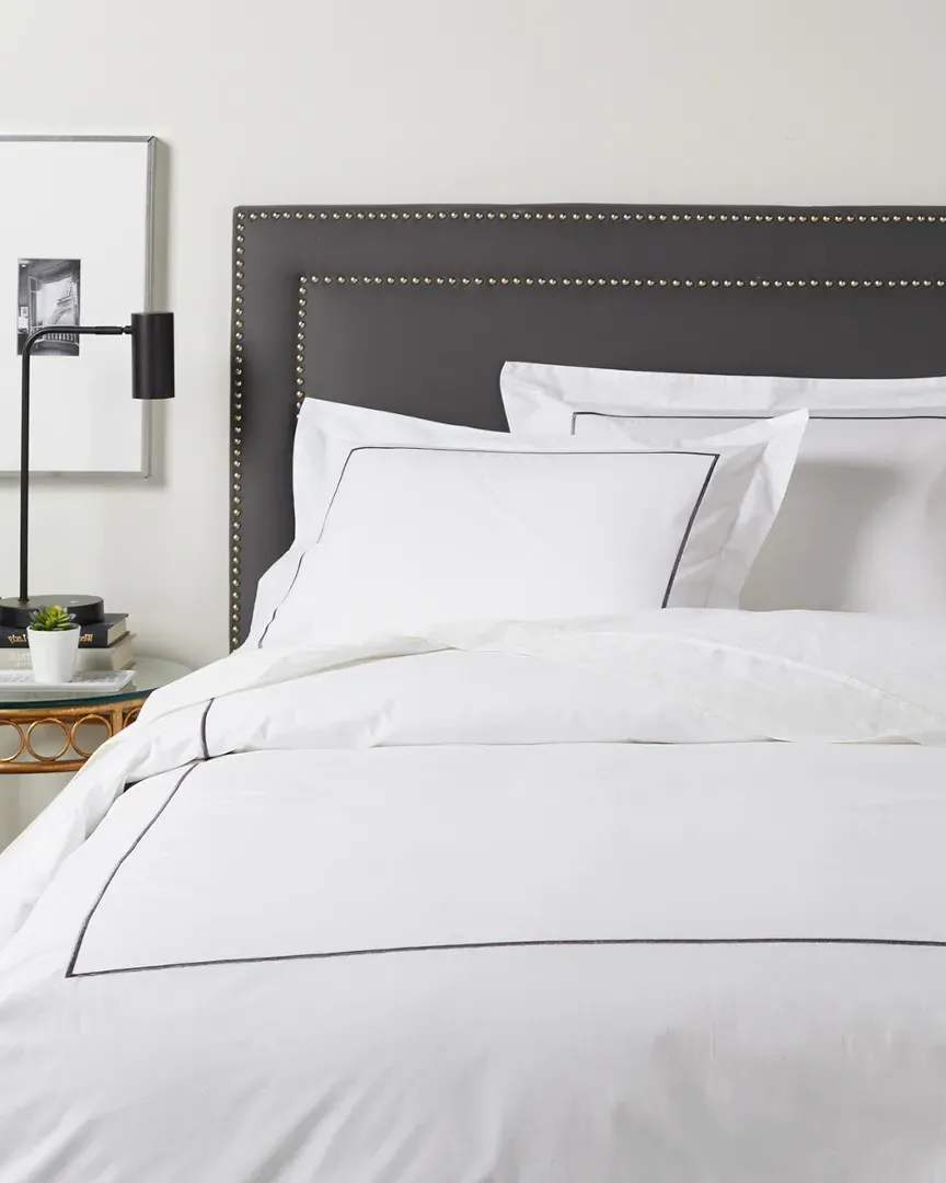 300 Thread Count Percale Embroidered Stripe Duvet Set - Charcoal