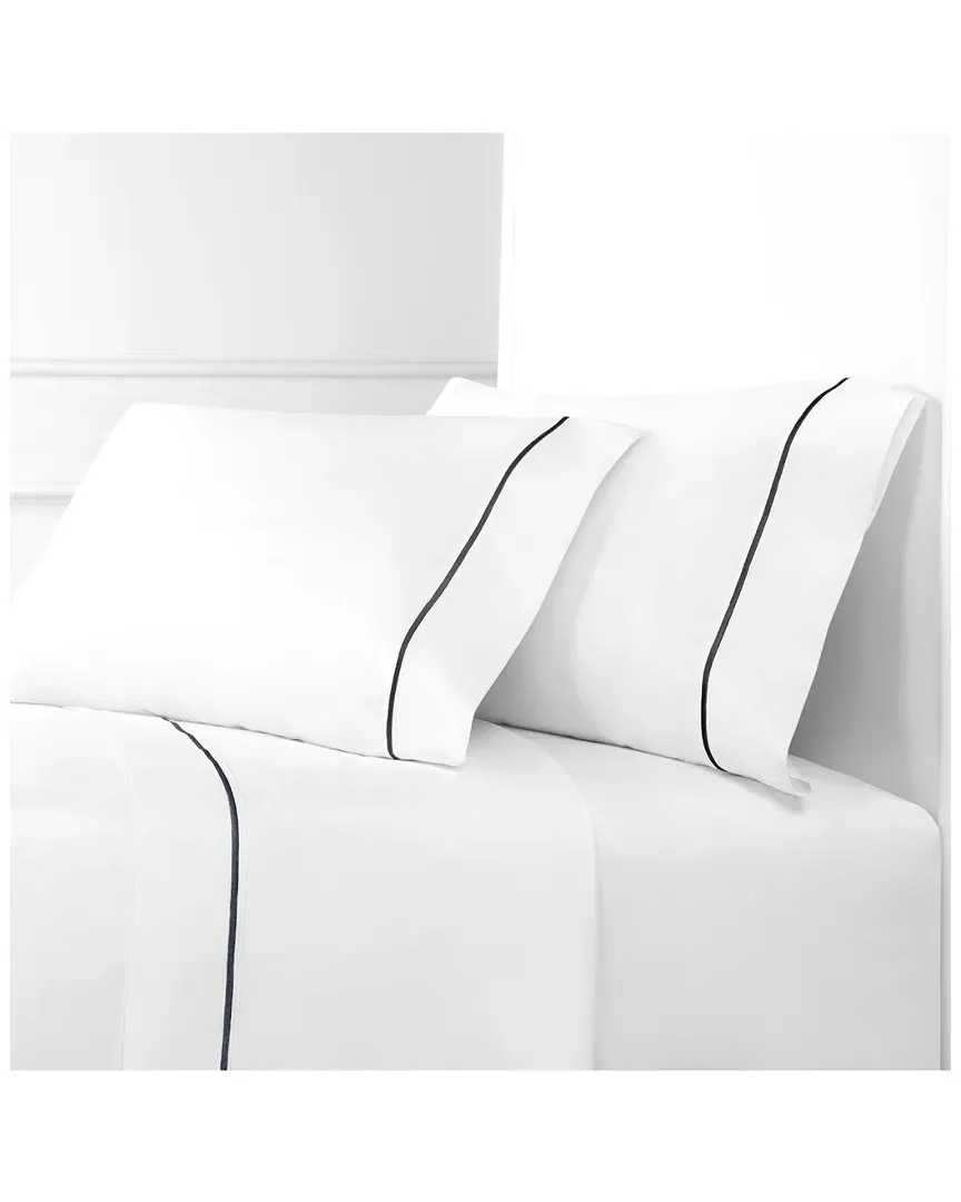 300 Thread Count Percale Embroidered Stripe Sheet Set - Charcoal image
