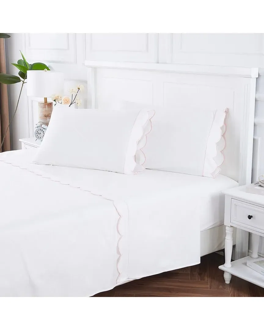 300 Thread Count Scallop Embroidery Sheet Set - Pink, Cotton