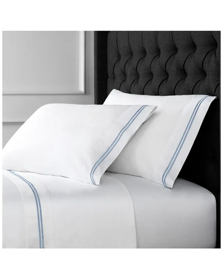 600 Thread Count Embroidered Sheet Set - Blue, Cotton