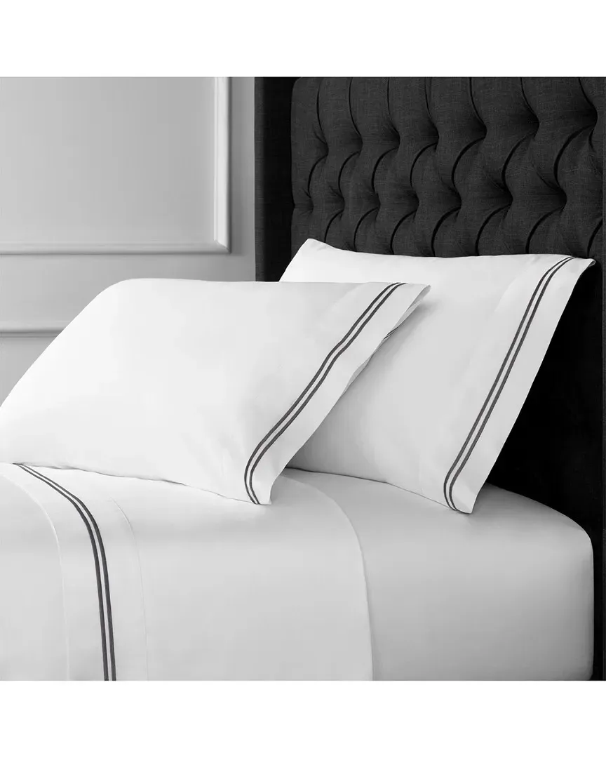 600 Thread Count Embroidered Sheet Set - Grey, Cotton