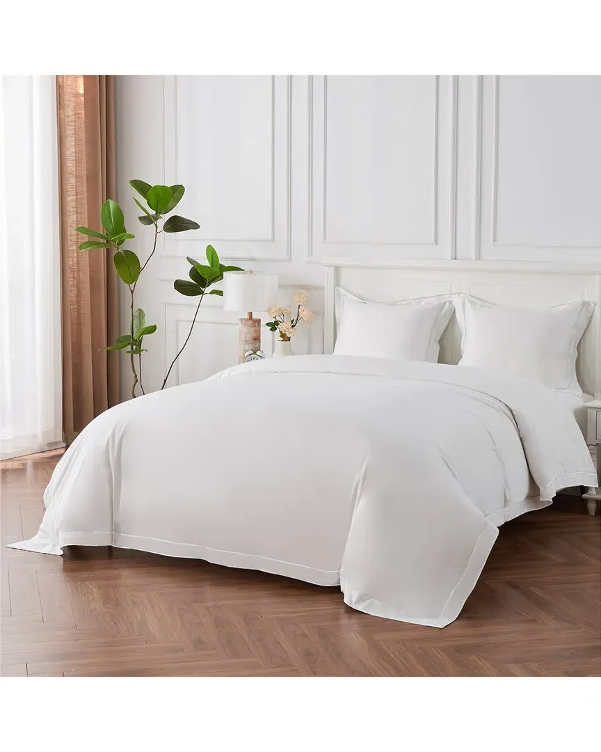 600 Thread Count Framed Embroidery Duvet Set - White, Cotton